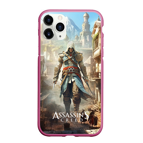 Чехол iPhone 11 Pro матовый Assassins creed старый город / 3D-Малиновый – фото 1