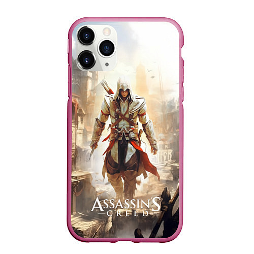 Чехол iPhone 11 Pro матовый Assassins creed старый город / 3D-Малиновый – фото 1