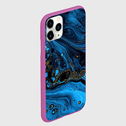 Чехол iPhone 11 Pro матовый Черные и синие сияющие волны, цвет: 3D-фиолетовый — фото 2