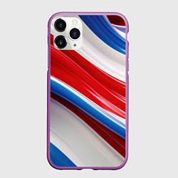 Чехол iPhone 11 Pro матовый Объемные волны абстракции красно-сине-белые, цвет: 3D-фиолетовый