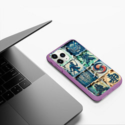 Чехол iPhone 11 Pro матовый Самураи на пэчворк дениме, цвет: 3D-фиолетовый — фото 2