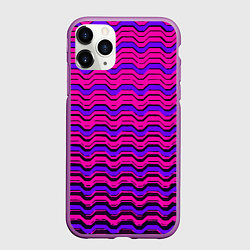 Чехол iPhone 11 Pro матовый Розовые линии и чёрные полосы, цвет: 3D-фиолетовый