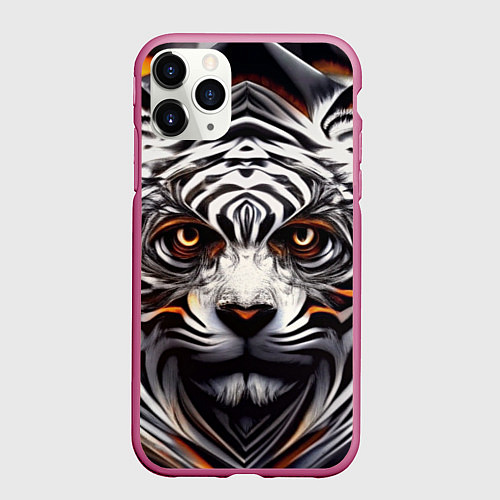 Чехол iPhone 11 Pro матовый Абстракция: тигр / 3D-Малиновый – фото 1