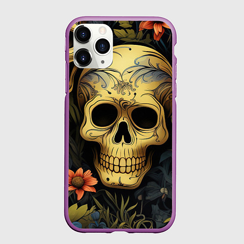 Чехол iPhone 11 Pro матовый Осенние черепа / 3D-Фиолетовый – фото 1