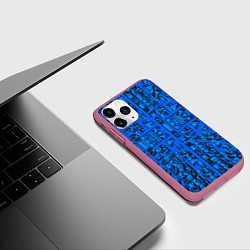 Чехол iPhone 11 Pro матовый Синие фигуры с эффектом рыбьего глаза, цвет: 3D-малиновый — фото 2