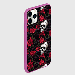 Чехол iPhone 11 Pro матовый Черепа с алыми розами, цвет: 3D-фиолетовый — фото 2
