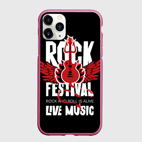 Чехол iPhone 11 Pro матовый Rock festival - live music / 3D-Малиновый – фото 1