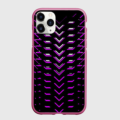 Чехол iPhone 11 Pro матовый Розово-белые полосы на чёрном фоне / 3D-Малиновый – фото 1
