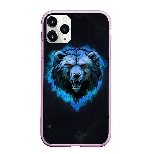 Чехол iPhone 11 Pro матовый Пылающая эмблема медведя / 3D-Розовый – фото 1
