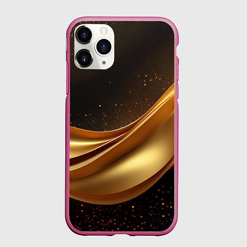 Чехол iPhone 11 Pro матовый Золотая стильная абстракция на черном фоне / 3D-Малиновый – фото 1