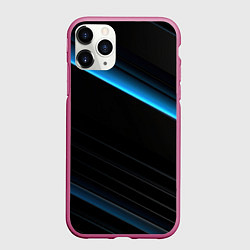 Чехол iPhone 11 Pro матовый Геометрическая синяя абстракция на черном фоне мин, цвет: 3D-малиновый