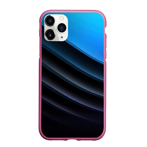 Чехол iPhone 11 Pro матовый Геометрическая синяя абстракция на черном фоне мин / 3D-Малиновый – фото 1