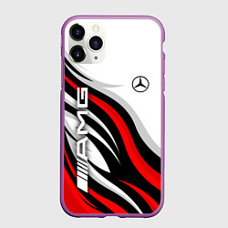 Чехол iPhone 11 Pro матовый Mercedes benz AMG - белый с красным, цвет: 3D-фиолетовый