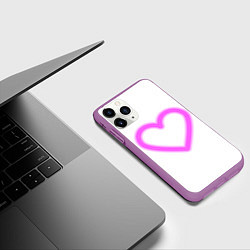 Чехол iPhone 11 Pro матовый Неоновое сиреневое сердце, цвет: 3D-фиолетовый — фото 2