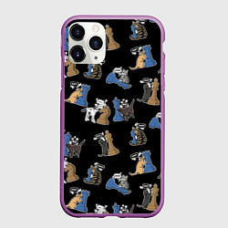 Чехол iPhone 11 Pro матовый Котики и шахматы на черном, цвет: 3D-фиолетовый