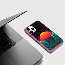 Чехол iPhone 11 Pro матовый Пиксельный ретро закат, цвет: 3D-малиновый — фото 2