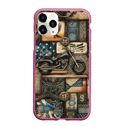 Чехол iPhone 11 Pro матовый Patchwork with a motorcycle - ai art, цвет: 3D-малиновый