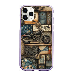 Чехол iPhone 11 Pro матовый Patchwork with a motorcycle - ai art, цвет: 3D-светло-сиреневый