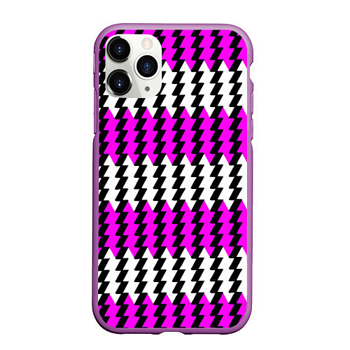 Чехол iPhone 11 Pro матовый Вертикальные бело-розовые полосы / 3D-Фиолетовый – фото 1