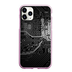 Чехол iPhone 11 Pro матовый Микросхема плата, цвет: 3D-розовый