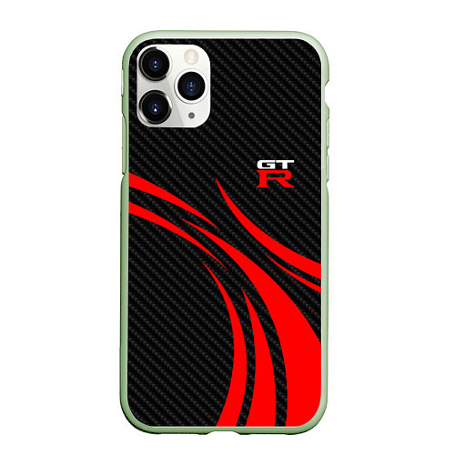Чехол iPhone 11 Pro матовый GTR Nissan - Carbon and red / 3D-Салатовый – фото 1