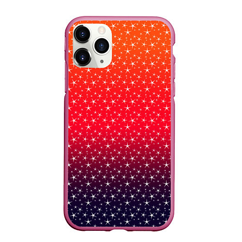 Чехол iPhone 11 Pro матовый Градиент оранжево-фиолетовый со звёздочками / 3D-Малиновый – фото 1