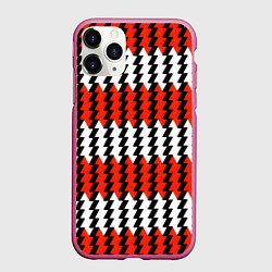 Чехол iPhone 11 Pro матовый Вертикальные красно-белые полосы, цвет: 3D-малиновый