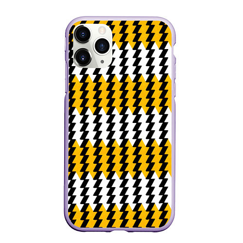Чехол iPhone 11 Pro матовый Вертикальные жёлто-белые полосы / 3D-Светло-сиреневый – фото 1