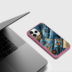 Чехол iPhone 11 Pro матовый Джинсовый пэчворк с пуговицами - мода, цвет: 3D-малиновый — фото 2