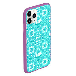 Чехол iPhone 11 Pro матовый Бирюзовая цветочная геометрия, цвет: 3D-фиолетовый — фото 2