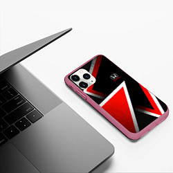 Чехол iPhone 11 Pro матовый Honda - красные треугольники, цвет: 3D-малиновый — фото 2