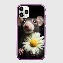 Чехол iPhone 11 Pro матовый Крыс и ромашка