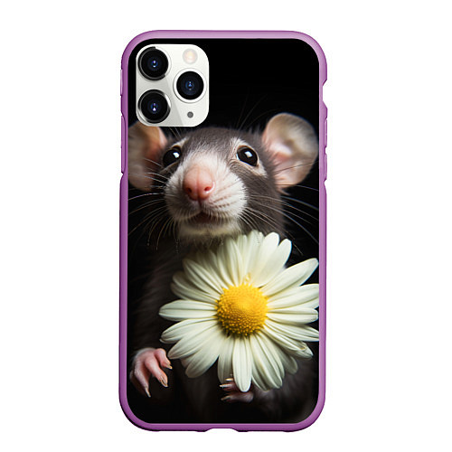 Чехол iPhone 11 Pro матовый Крыс и ромашка / 3D-Фиолетовый – фото 1