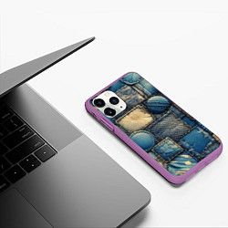 Чехол iPhone 11 Pro матовый Denim patchwork - ai art, цвет: 3D-фиолетовый — фото 2