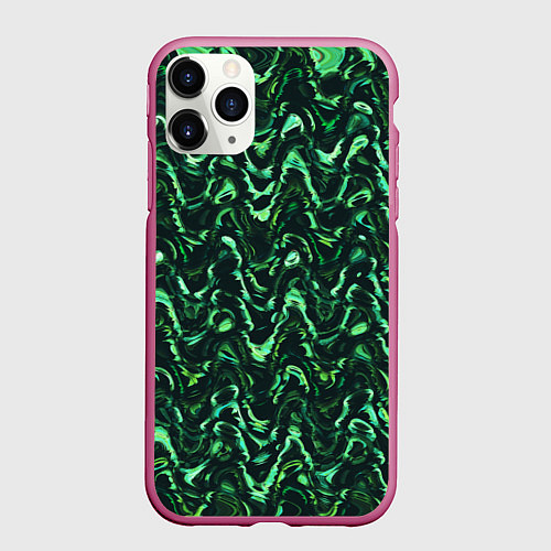 Чехол iPhone 11 Pro матовый Абстрактные зеленые волны / 3D-Малиновый – фото 1