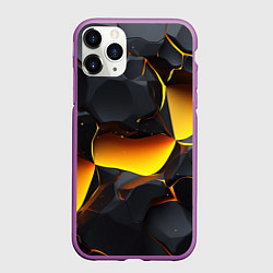 Чехол iPhone 11 Pro матовый Разлом черных плит и оранжевая лава