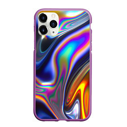 Чехол iPhone 11 Pro матовый Абстрактный разноцветный жидкий металл, цвет: 3D-фиолетовый