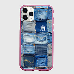 Чехол iPhone 11 Pro матовый Patchwork - New York yankees baseball team, цвет: 3D-малиновый