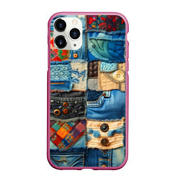 Чехол iPhone 11 Pro матовый Vanguard denim patchwork - ai art, цвет: 3D-малиновый