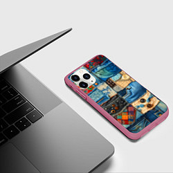 Чехол iPhone 11 Pro матовый Vanguard denim patchwork - ai art, цвет: 3D-малиновый — фото 2