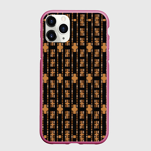Чехол iPhone 11 Pro матовый Коричневые кирпичики на чёрном фоне / 3D-Малиновый – фото 1