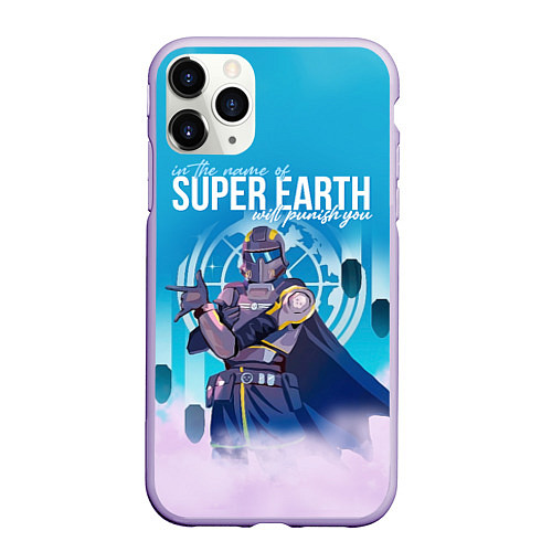 Чехол iPhone 11 Pro матовый In the name of super earth - Helldivers 2 / 3D-Светло-сиреневый – фото 1