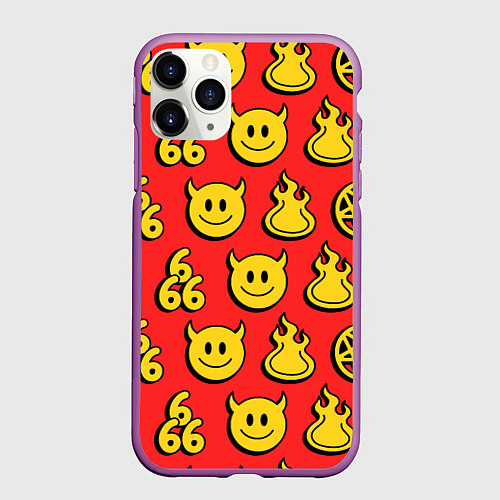 Чехол iPhone 11 Pro матовый 666 y2k emoji pattern / 3D-Фиолетовый – фото 1