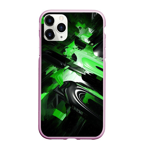 Чехол iPhone 11 Pro матовый Green dark abstract geometry style / 3D-Розовый – фото 1