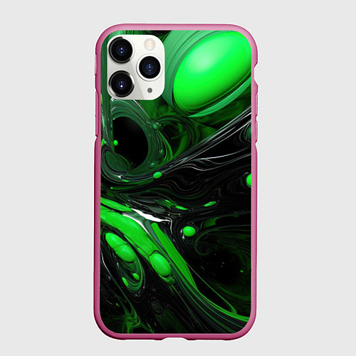 Чехол iPhone 11 Pro матовый Green dark abstract geometry style / 3D-Малиновый – фото 1