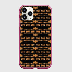 Чехол iPhone 11 Pro матовый Коричневые кирпичики на чёрном фоне, цвет: 3D-малиновый