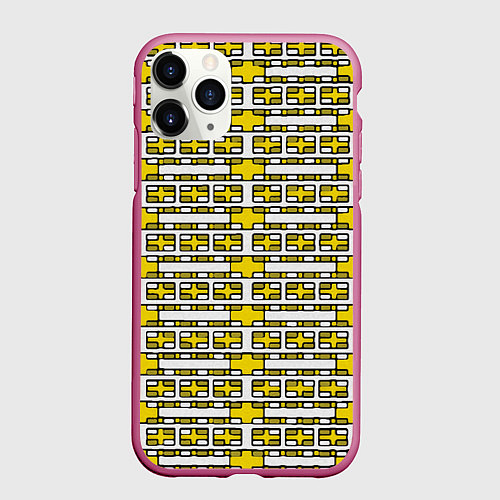 Чехол iPhone 11 Pro матовый Жёлтые и белые кирпичики на белом фоне / 3D-Малиновый – фото 1