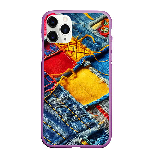 Чехол iPhone 11 Pro матовый Colorful denim patchwork - ai art / 3D-Фиолетовый – фото 1