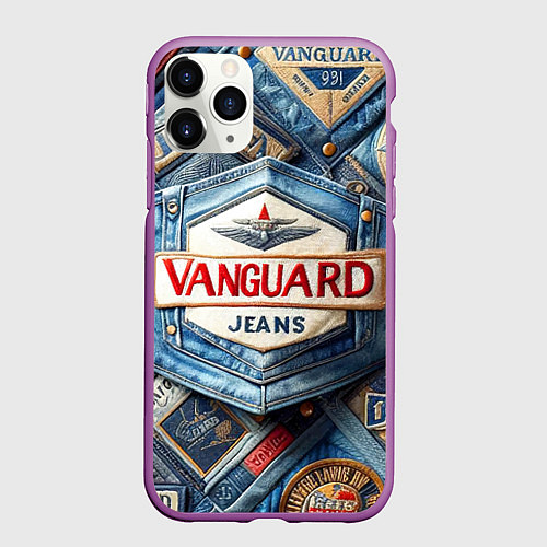 Чехол iPhone 11 Pro матовый Vanguard denim patchwork - ai art / 3D-Фиолетовый – фото 1