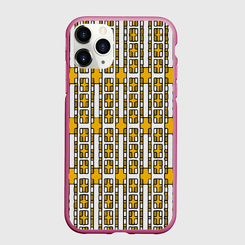 Чехол iPhone 11 Pro матовый Жёлтые и белые кирпичики на белом фоне / 3D-Малиновый – фото 1
